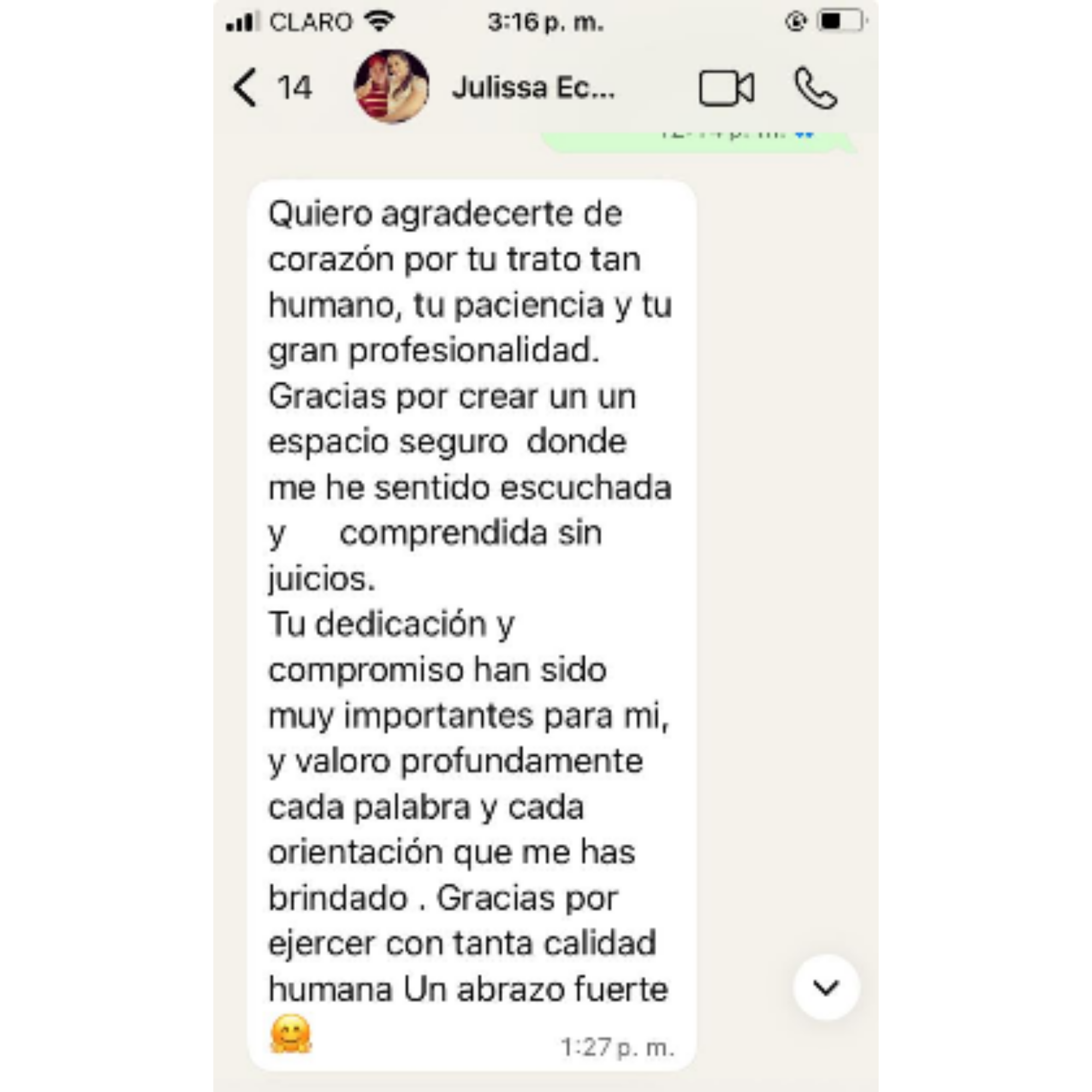 Testimonio recibido por WhatsApp - Julissa