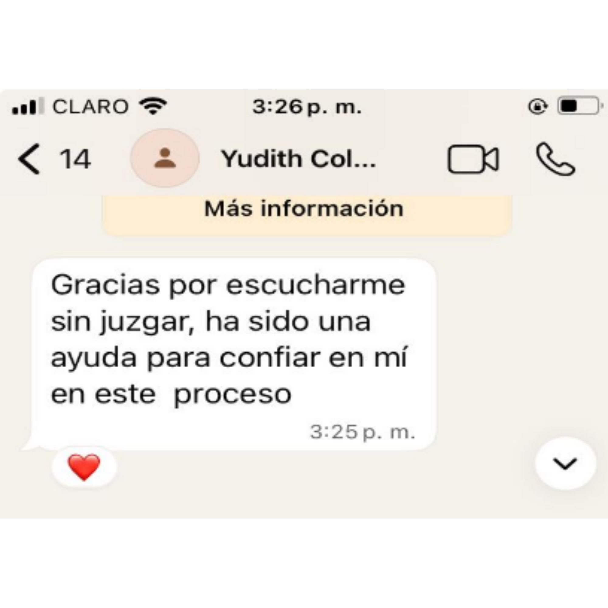 Testimonio recibido por WhatsApp - Yudith